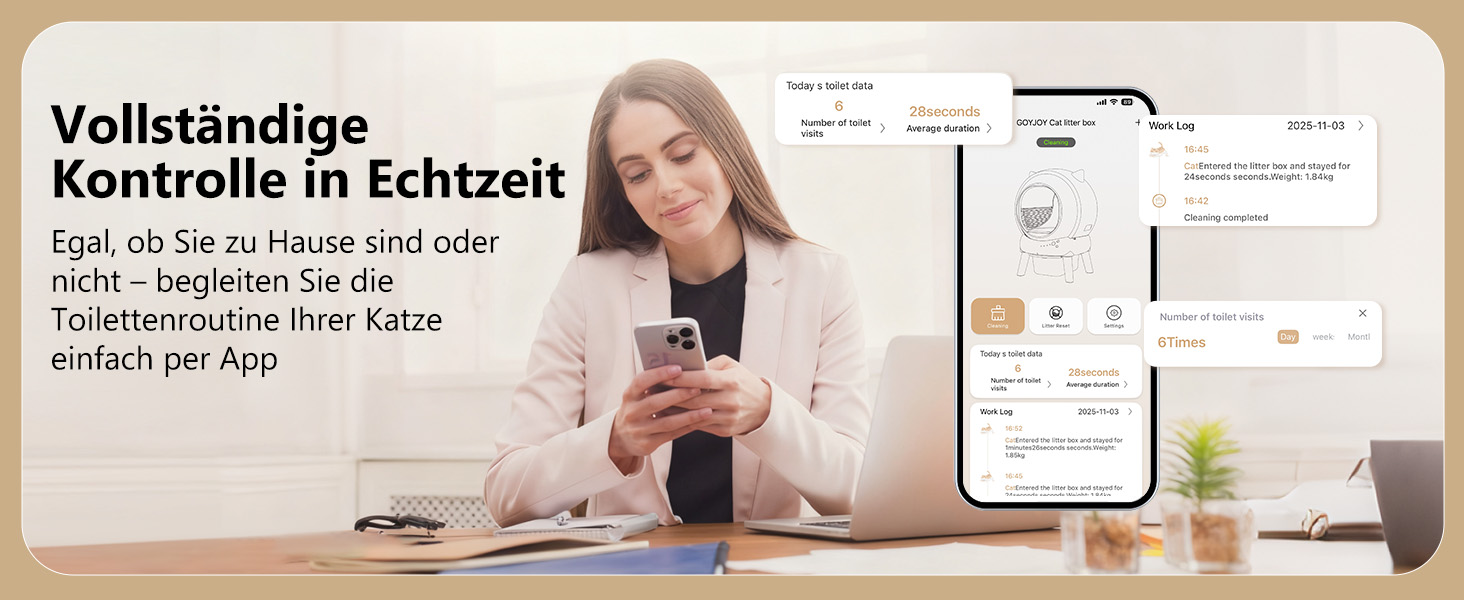 Автоматичний лоток для котів Katzenklo Selbstreinigend 73L з додатком, датчиками безпеки, захистом від запаху та моніторингом здоров'я. Підходить для кількох котів. Коврик для котячого туалету в комплекті. Колір: сірий.