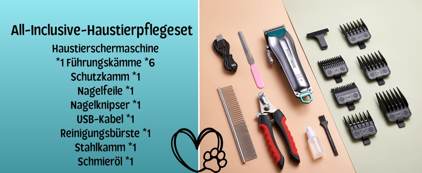 Професійна машинка для стрижки собак та котів BarberBoss QR-9088, бездротова, для густого хутра, комплект