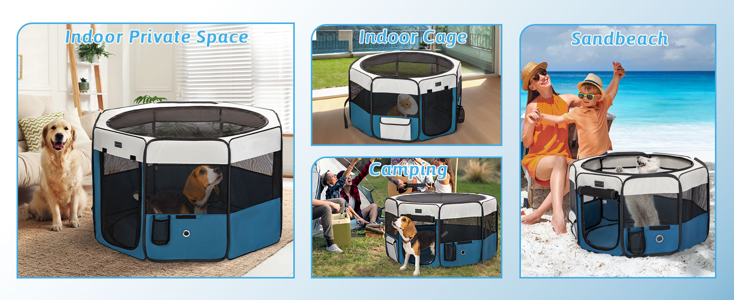 Клітка-вигул для собак та котів PETSFIT, розкладний вольєр для тварин, 75x68x42 см, сірий/блакитний