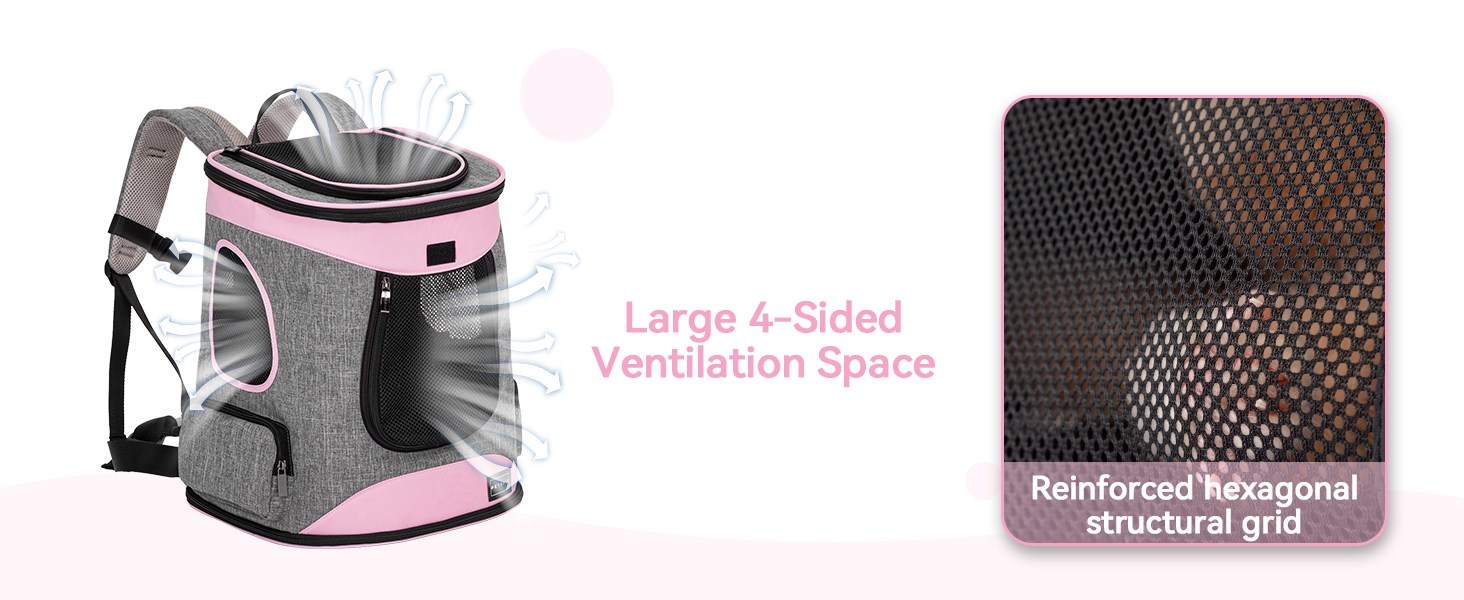 Рюкзак для кота та собаки Petsfit - зручний та дихаючий, до 5 кг, з сіткою та регульованим ременем, зелений (сірий & рожевий)