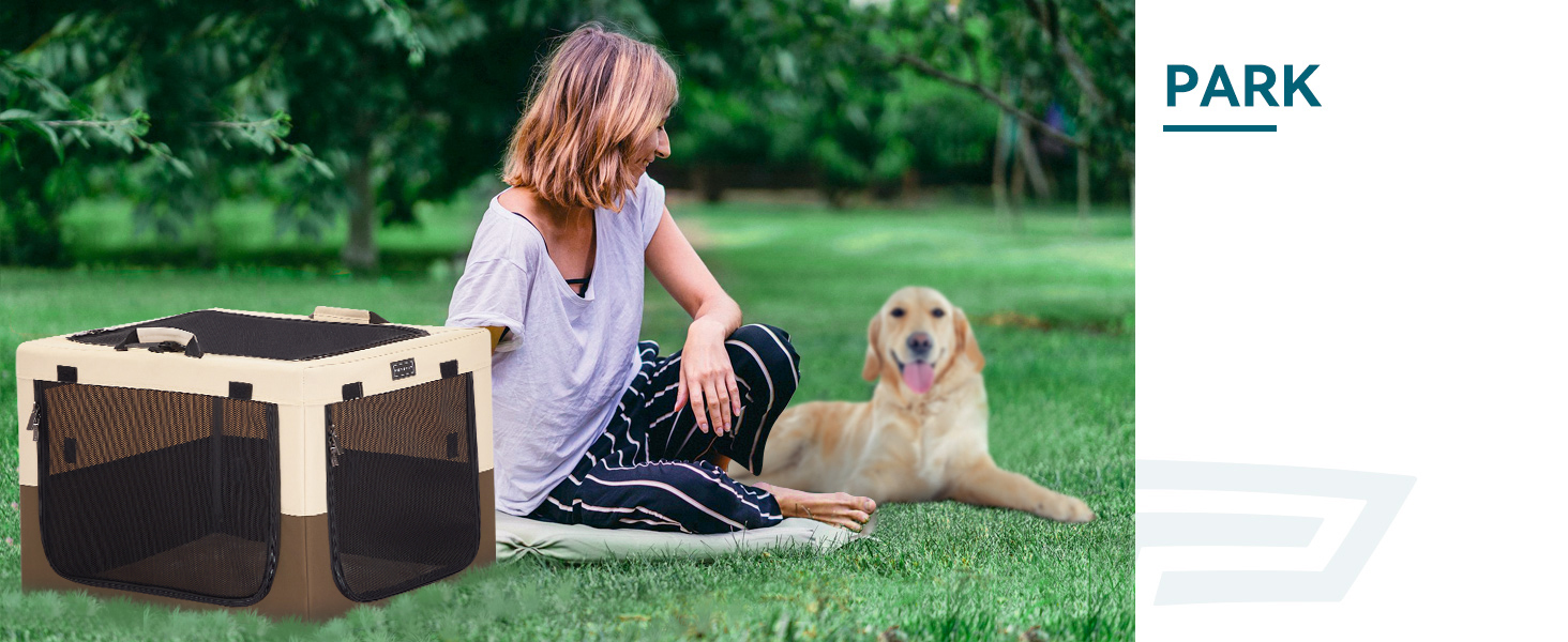 Складаний контейнер Petsfit для великих собак, домашній транспортний бокс, регульований дизайн, сітчасті вікна, розмір L (76×50×49 см), колір кава