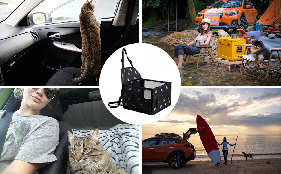 Автомобільний сидіння для собак на переднє сидіння - чорний, з ременями безпеки, водонепроникний, для малих та середніх порід