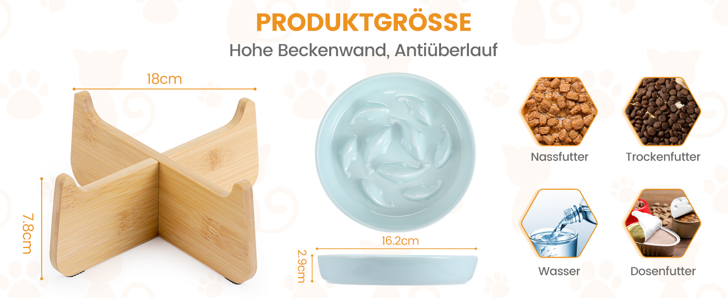 Миска для котів Happy Hachi з підняттям, кераміка, повільне годування, антиковзаюча, для котів та маленьких собак (зелена)