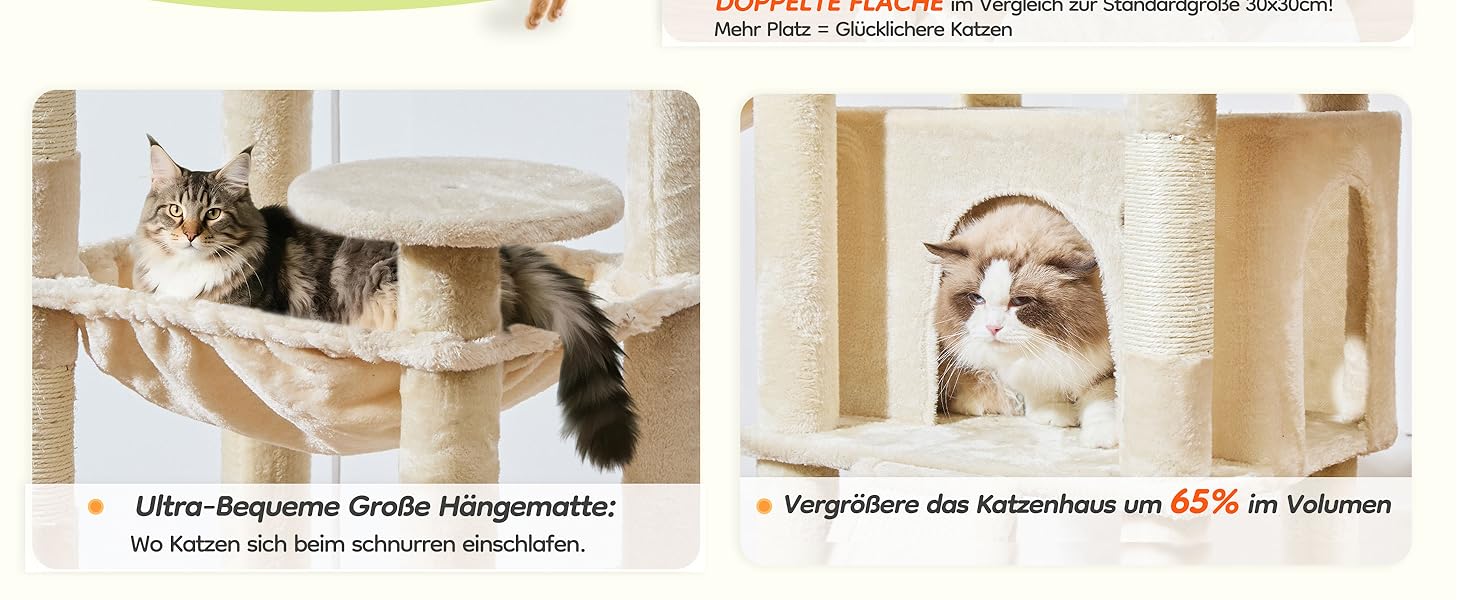 Когтеточка для котів Taoqimiao 183 см, велика, XXL, з будиночком, гамаком, когтеточками, платформою, MS045W (Бежева)