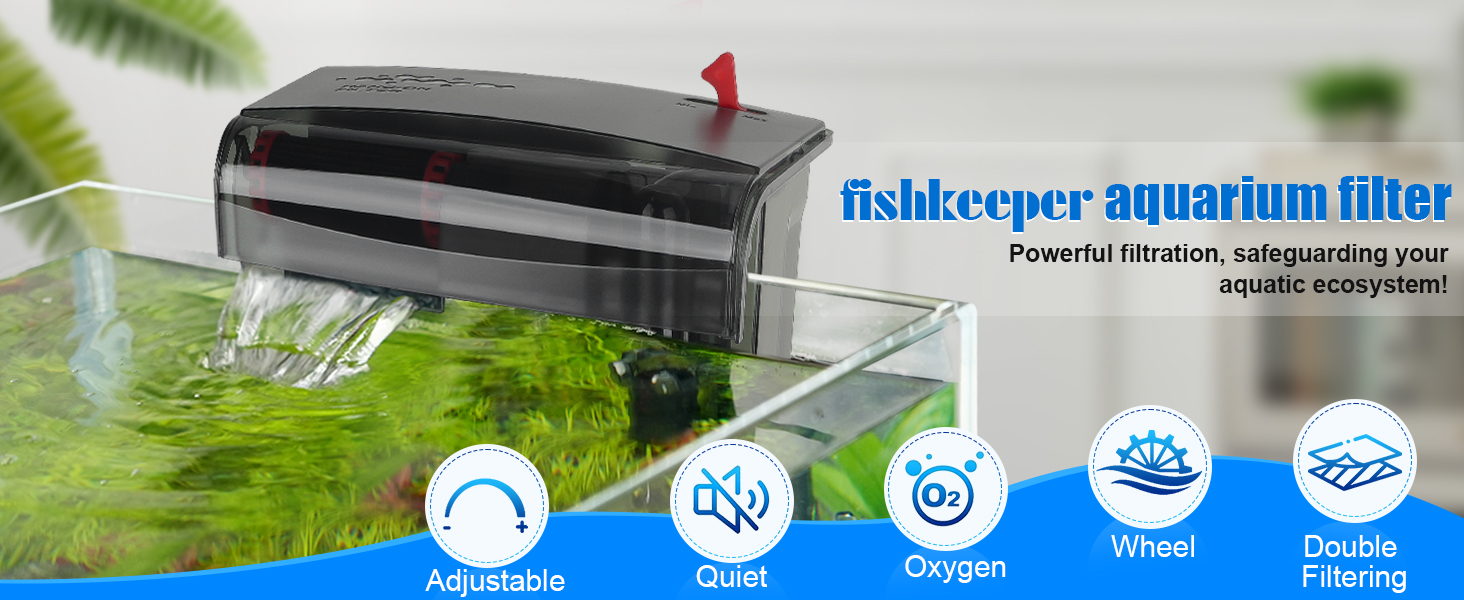 Акваріумний фільтр Fishkeeper: зовнішній фільтр з біорадою, регульована швидкість потоку, фільтр-рюкзак для акваріума, з поверхневим скиммером, 8 Вт, 415 л/год