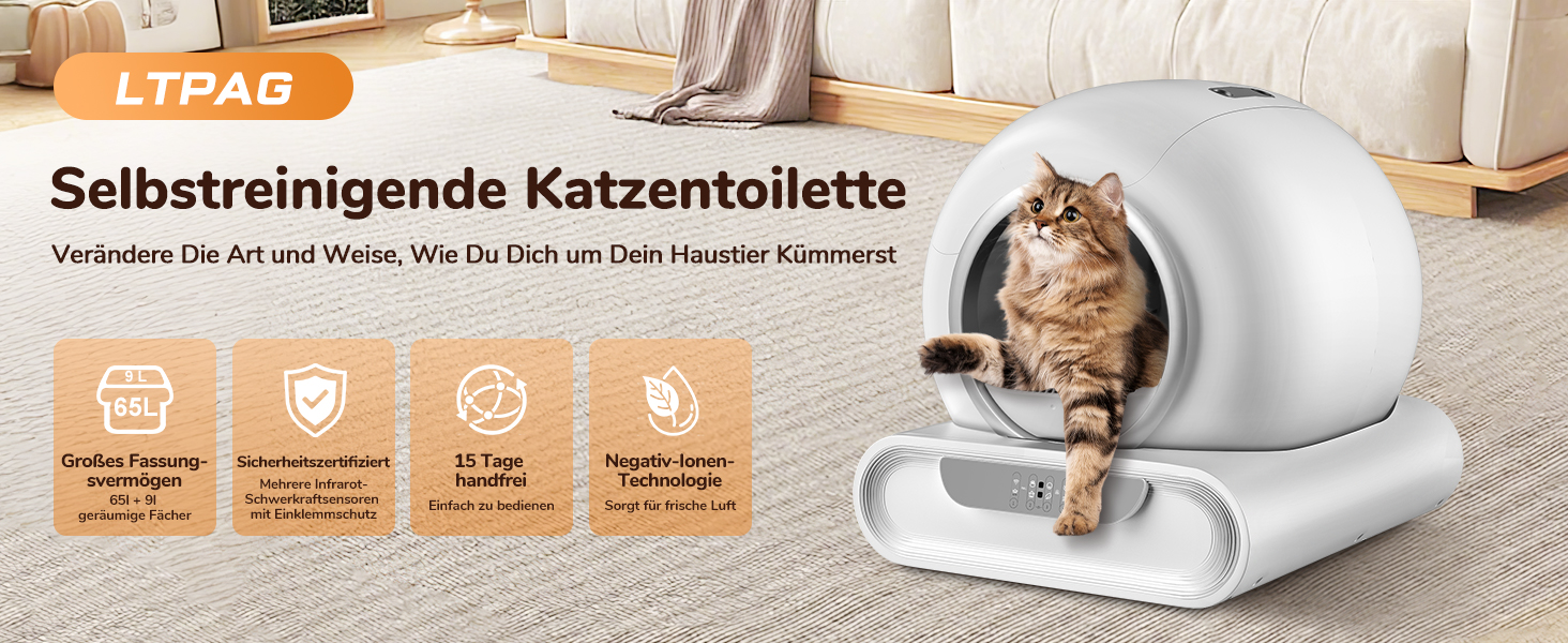 Автоматичний лоток для котів Katzenklo XXL з самоочищенням, керуванням через додаток, датчиком безпеки та усуненням запаху. Великий об'єм для кількох котів.