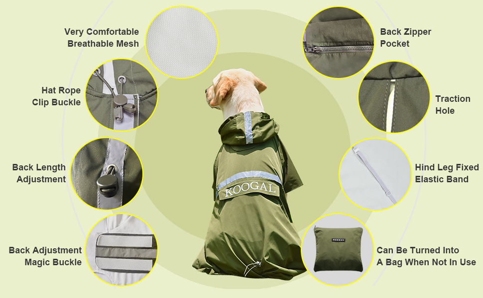 Водонепроникний дощовик для великих собак, зелений, розмір 6XL