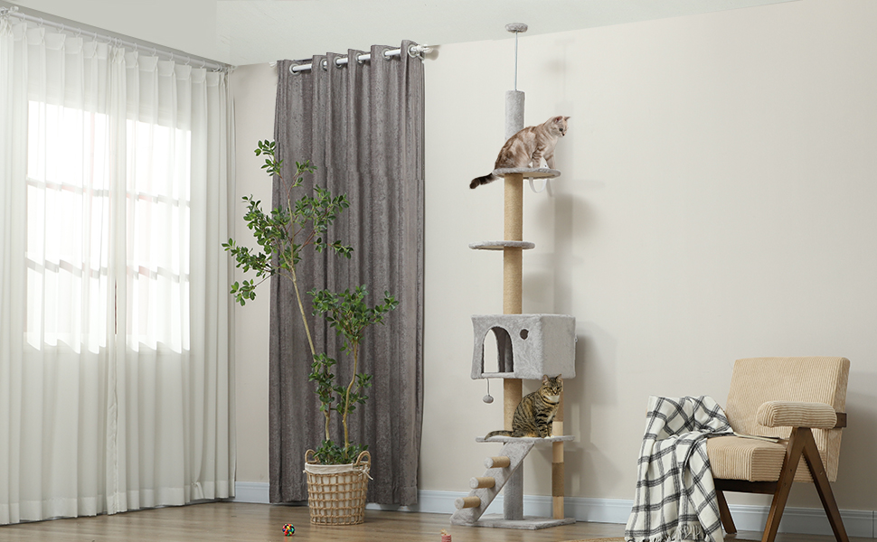 Кігтеточка PawHut Boden bis zur Decke для котів 225-265 см з регульованою висотою та платформами