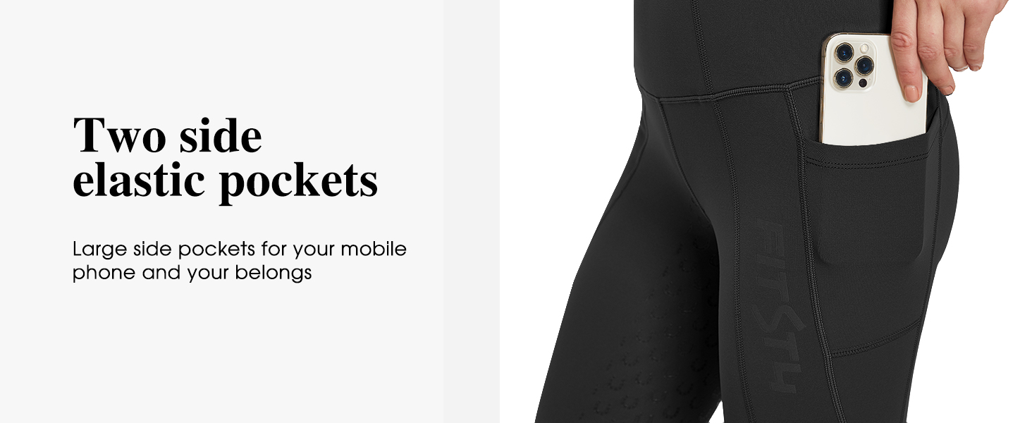 Легінси для верхової їзди жіночі зимові FitsT4 з силіконовою вставкою, флісовою підкладкою, кишенею для телефону та петлями для ременя, темно-синій, XL