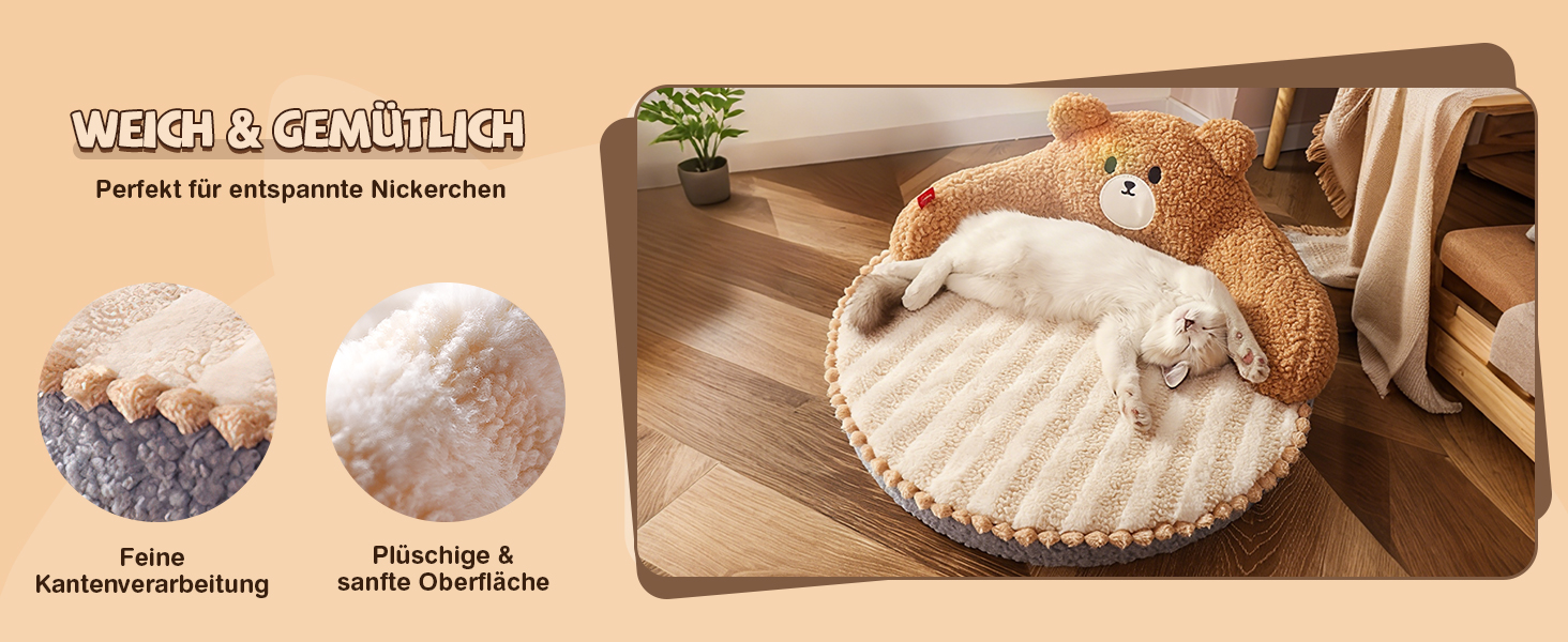 ALLSOPETS Крісло-лежанка для котів, пухнасте, тепле, кругле, для дому, знімний, пральний, для котів, кошенят та маленьких собак (Мокко Браун)