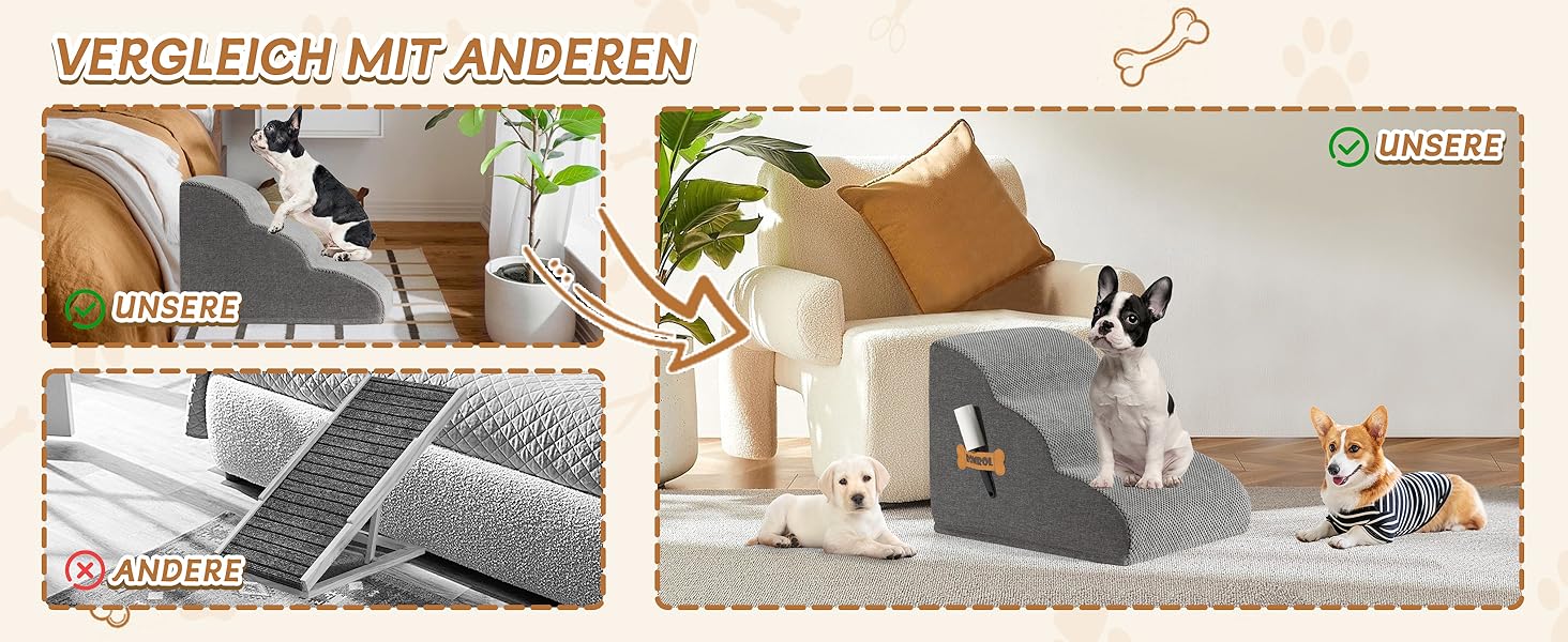 Сходинка для собак та котів Romrol, 3 сходинки, сіра – м'яка, з неслизьким покриттям, для захисту суглобів