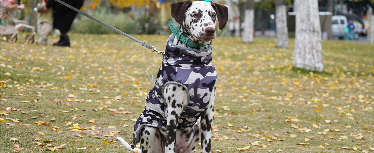 Водонепроникний теплий зимовий одяг для собак - куртка з отвором для шлейки, з відбиваючими смугами, для малих, середніх та великих собак, колір: сірий камуфляж, розмір: S