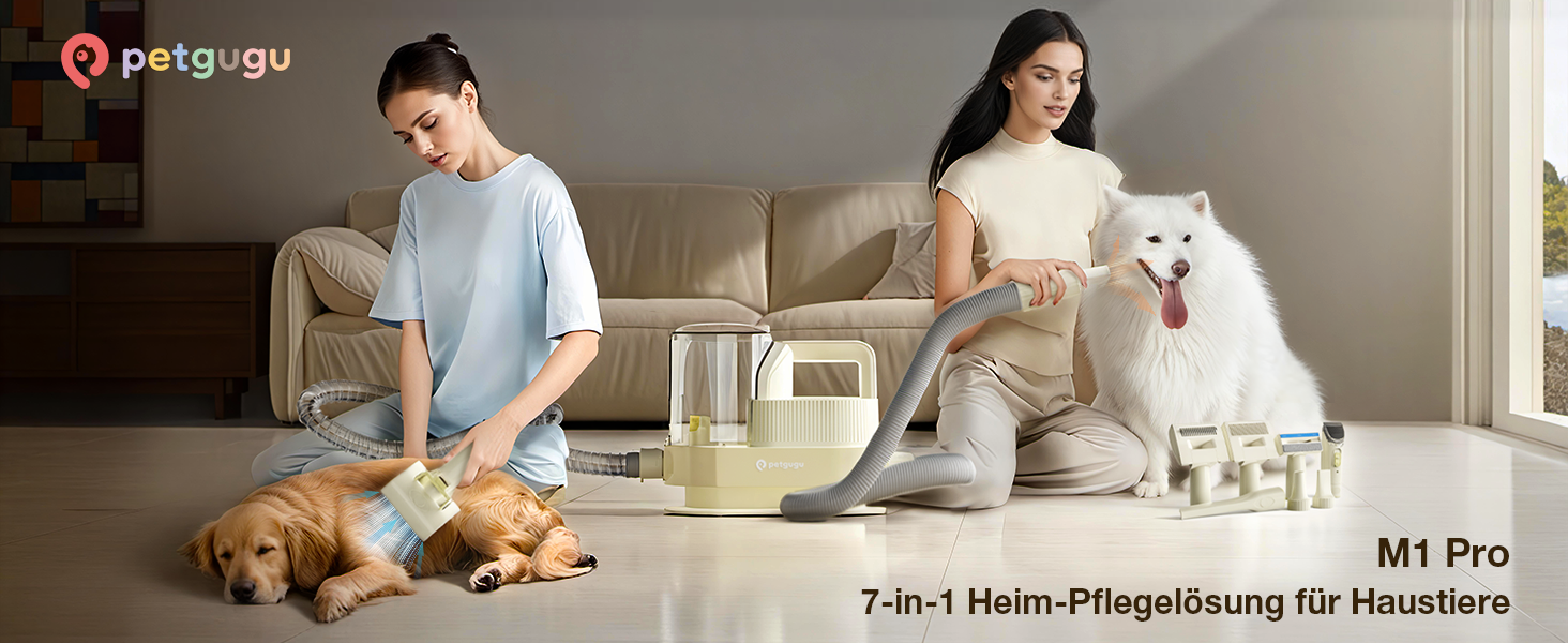 Набір для грумінгу тварин 7-в-1: шерсть, пилосос, фен. Потужність 11000Pa, об'єм контейнера 2.5л, 3 режими сили всмоктування та температури. Підходить для собак та котів. Колір: жовтий.