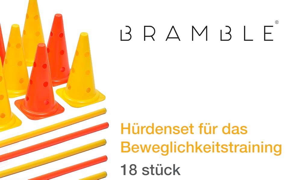 Набір для координації Bramble 18 шт. з сумкою - конуси та штанги для футболу, спорту, тренувань (діти, дорослі, собаки)