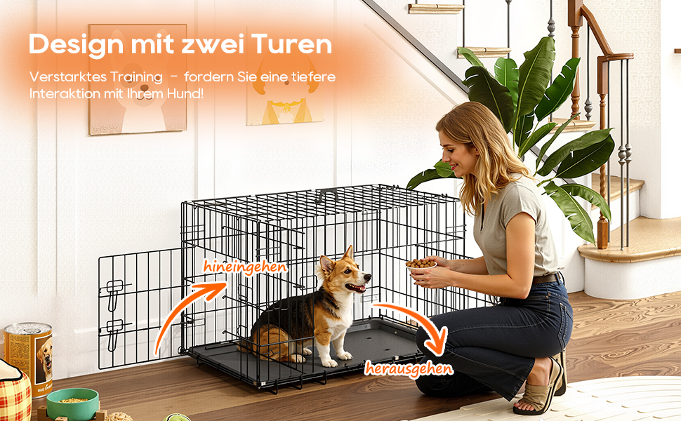 Клітка для собак BestOffice, складана, з 2 дверцятами, висувний піддон, ручка, переноска для собак, 61x42x48 см, S, чорна