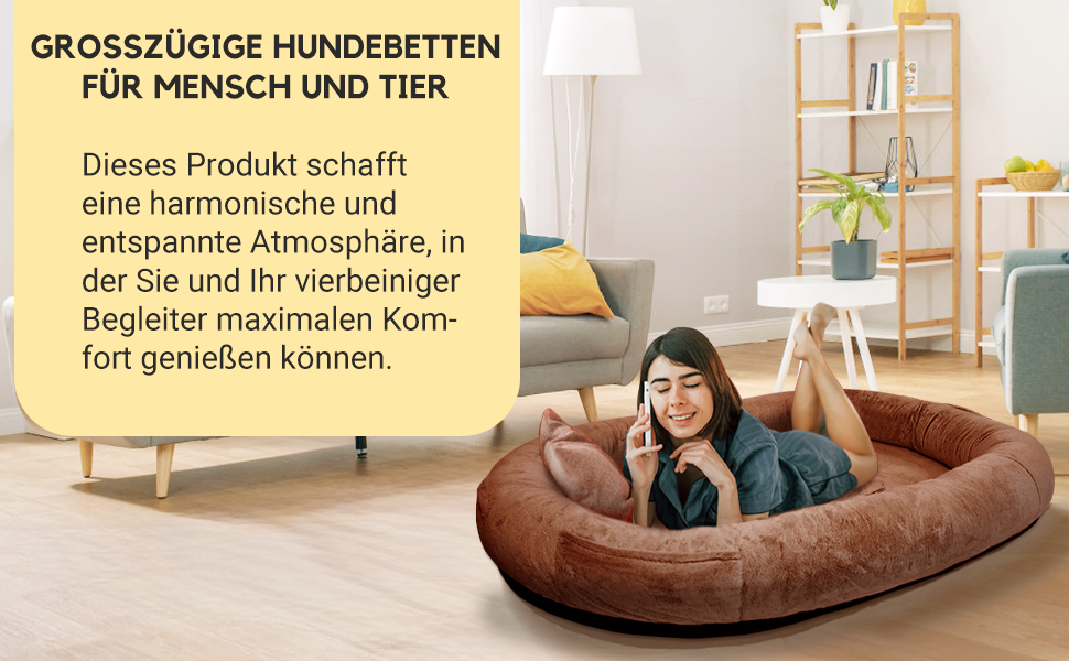 Велике собаче ліжко Furryfection для людей, 180x114x35,6 см, коричневе, з ковдрою та подушкою