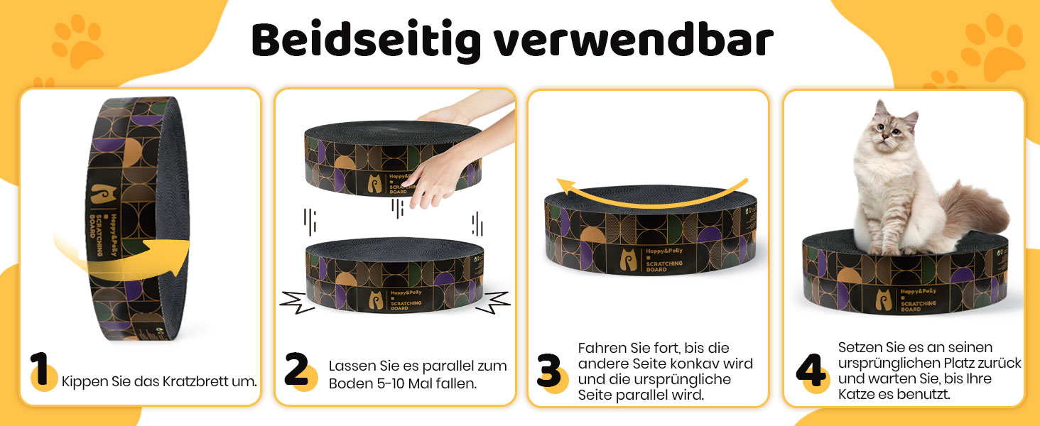 Кігтеточка Happy&Polly кругла з якісного картону, 2 в 1, двостороння, килимок для котів, іграшка, натуральний матеріал для сну/ігор/точіння кігтів, чорний колір, 40x40x10 см