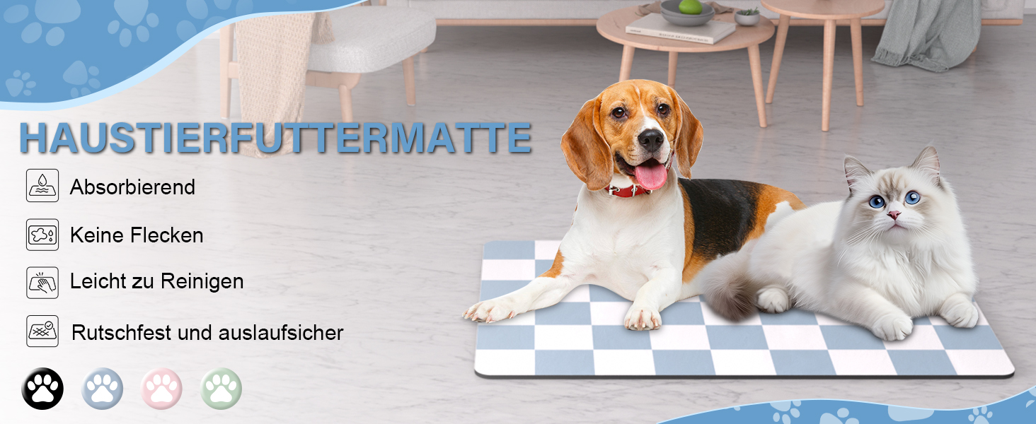 Килимок для котячого/собачого корму BLESWIN - антиковзаюча підстилка під миски для тварин, чорно-білий, 51x30,5 см