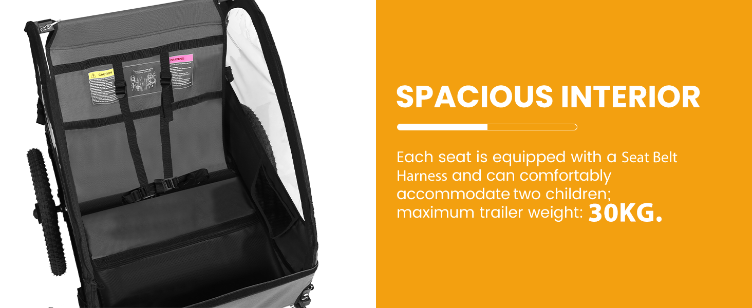 Причіп для велосипеда Sepnine для дітей, на 1 або 2 дітей, від 12 місяців, швидке кріплення, складний, з 5-точковим ременем та кишеньками для зберігання, BT609S-Black