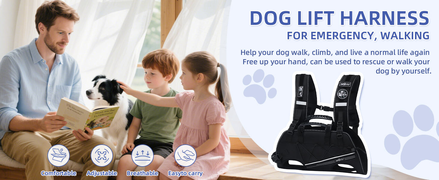 Сумка-переноска та повід для собак, повід для собак з підтримкою, регульовані, дихаючі, м'які ремені для собак, ідеально підходить для собак з обмеженими можливостями, розмір M (4–8) кг, чорний