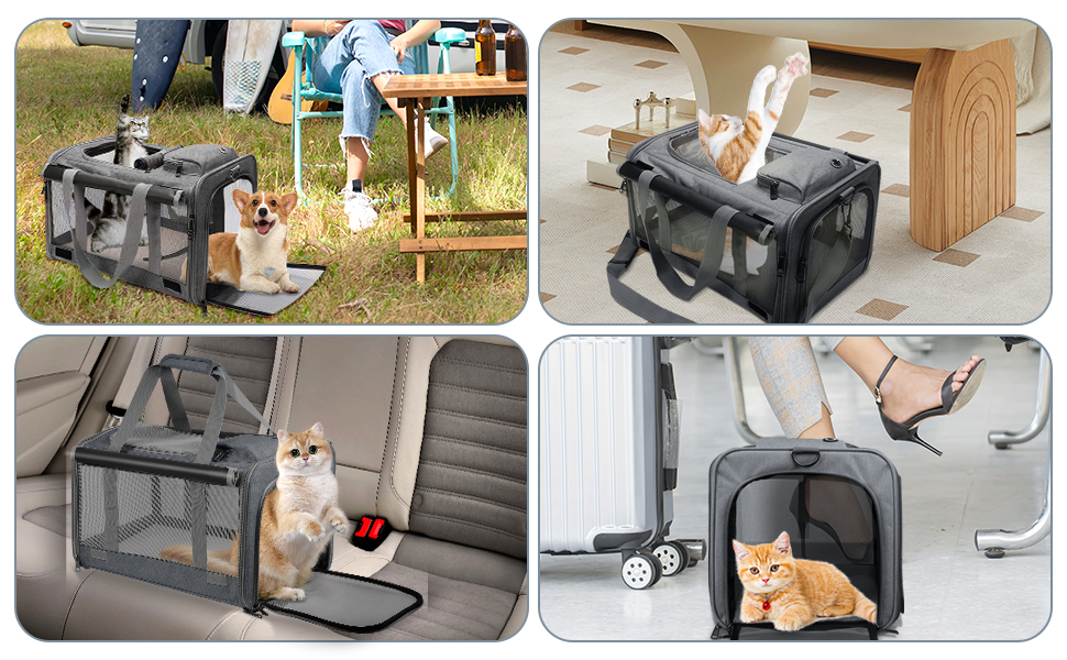 Транспортна сумка для кота та собаки Qoosea, складана переноска для домашніх тварин з регульованим плечовим ременем, сітчаста переноска для котів та собак малого та середнього розміру, сіра