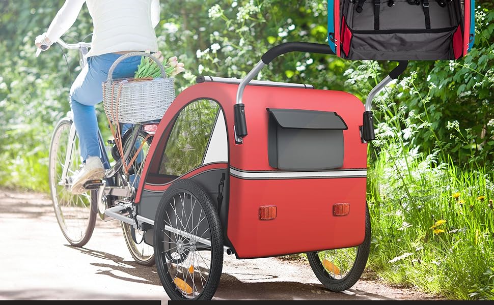 Дитячий велопричіп KESSER Sport-RX 2в1 (велопричіп/візок) для 1-2 дітей, 360° обертання, 5-точкова система безпеки, максимальне навантаження 40 кг, тримач для напоїв та смартфон, червоний