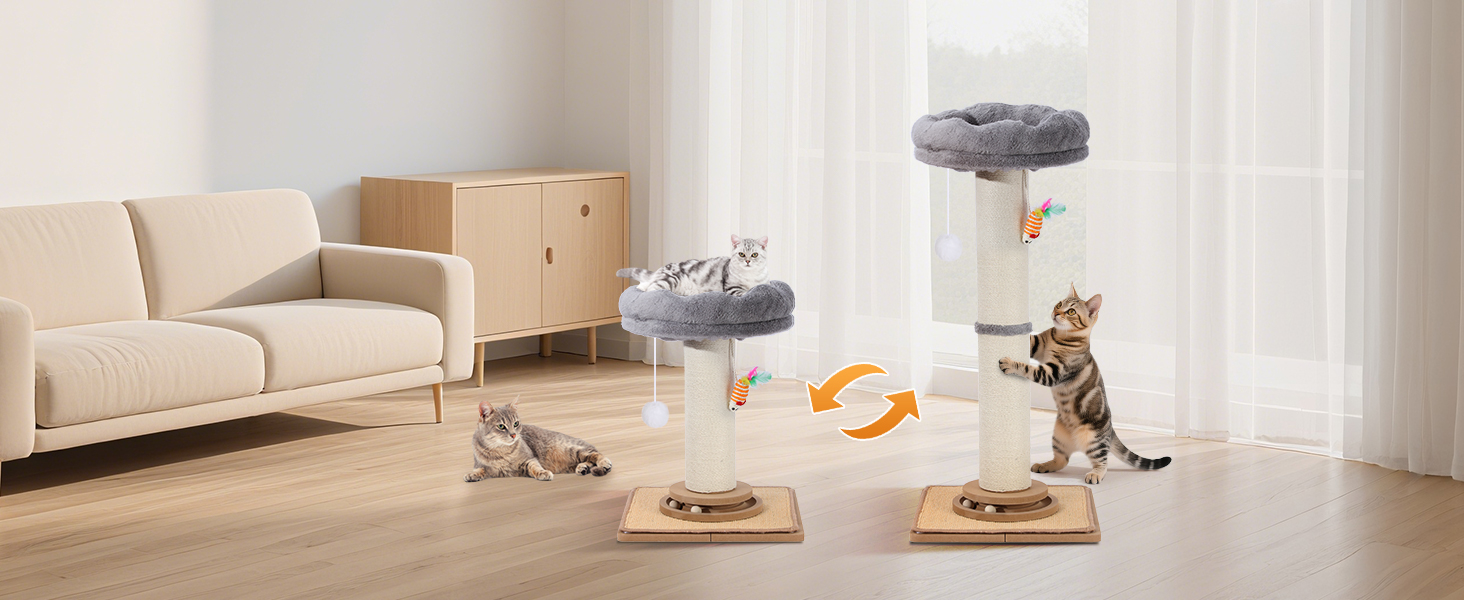 Дряпак для котів Trhillsbrad 81 см з м'ячиком та іграшками, з сизалю