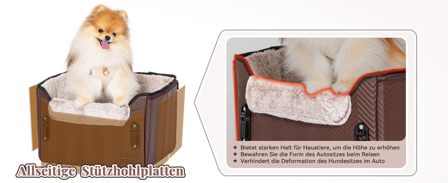 Автокрісло для собак Petfit, кошик для собак у машину, автоліжко для маленьких собак, з фіксатором ременя безпеки, знімні чохли, S, коричневе шкіряне
