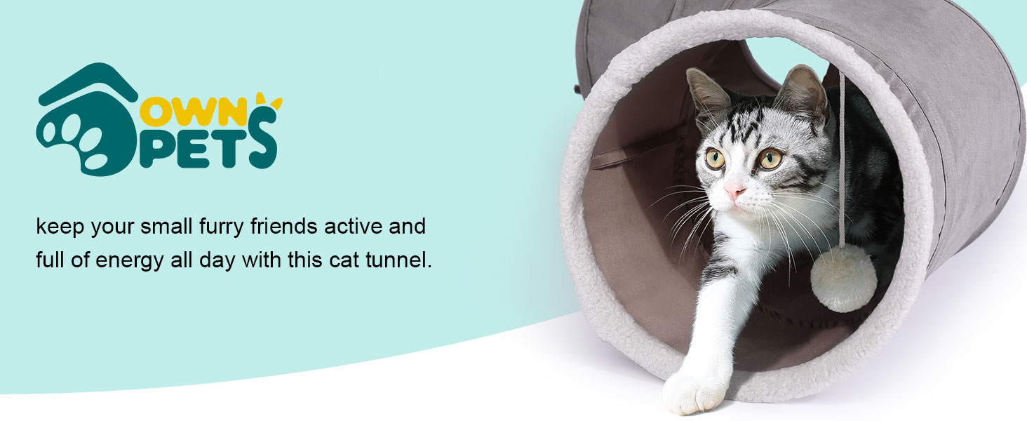 Ігровий тунель для котів та кроликів Ownpets, тканинний, з м'ячиком і дражнилкою, міцний, безшумний