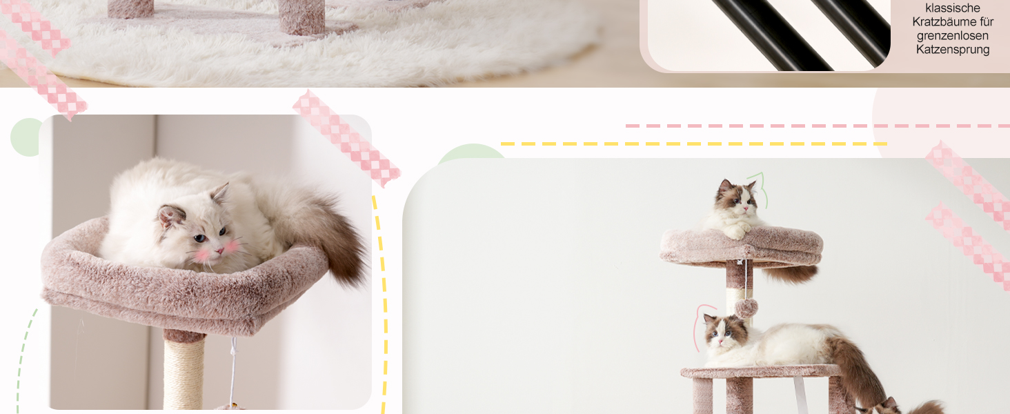 Котячий будиночок Heybly Kratzbaum HCT200SW: зручний когтетоп з будиночком, стійка конструкція 125 см (коричнево-бежевий)