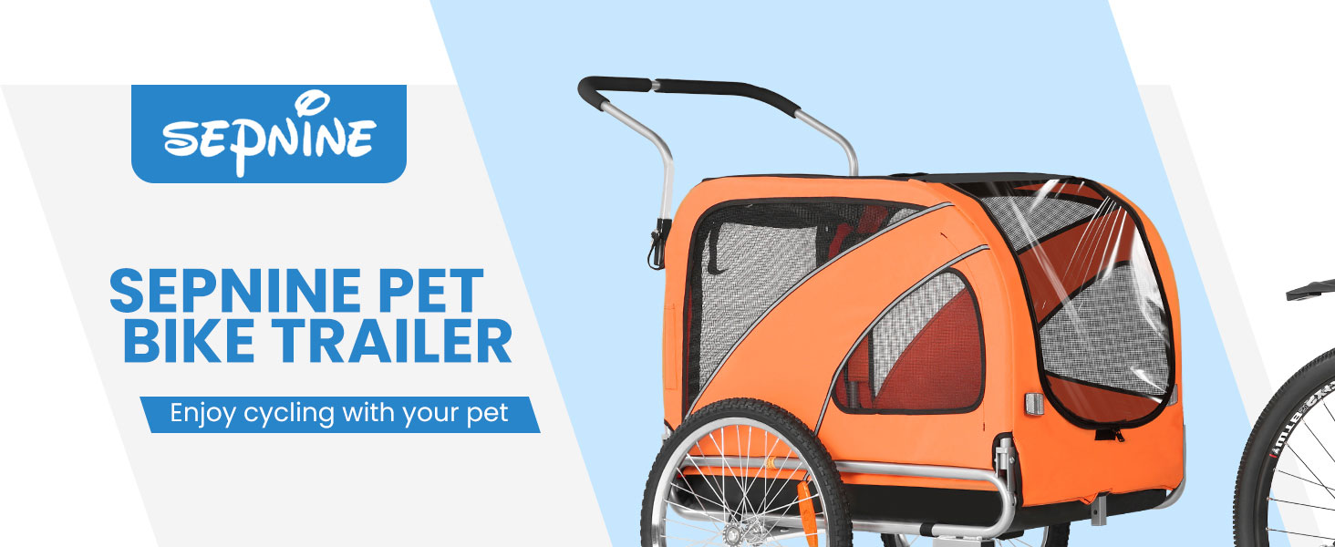 SEPNINE® Причіп для собак XL 2-в-1, велосипедний та візок для собак до 40 кг, складний з гальмами та з'єднувачем для середніх та великих собак - Синій (Помаранчевий)