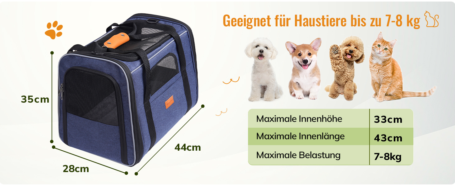 Транспортна переноска для котів та цуценят Morpilot до 7 кг, переноска для тварин з безпечними застібками, складна миска, підходить для візитів до ветеринара, авто та літака