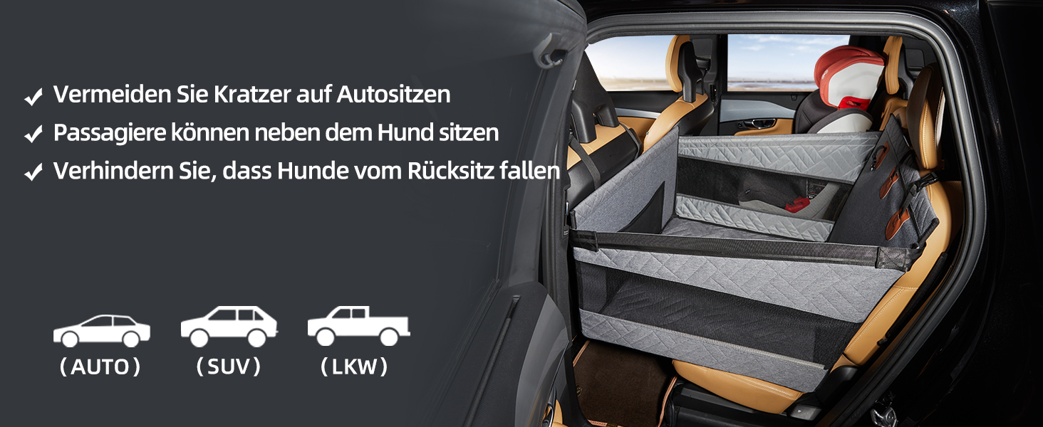 Автокрісло для собак великих порід до 25 кг – безпечний чохол на заднє сидіння, міцне автокрісло-бустер з подовжувачем для заднього сидіння та водовідштовхувальний килимок для собак (Сірий, S)