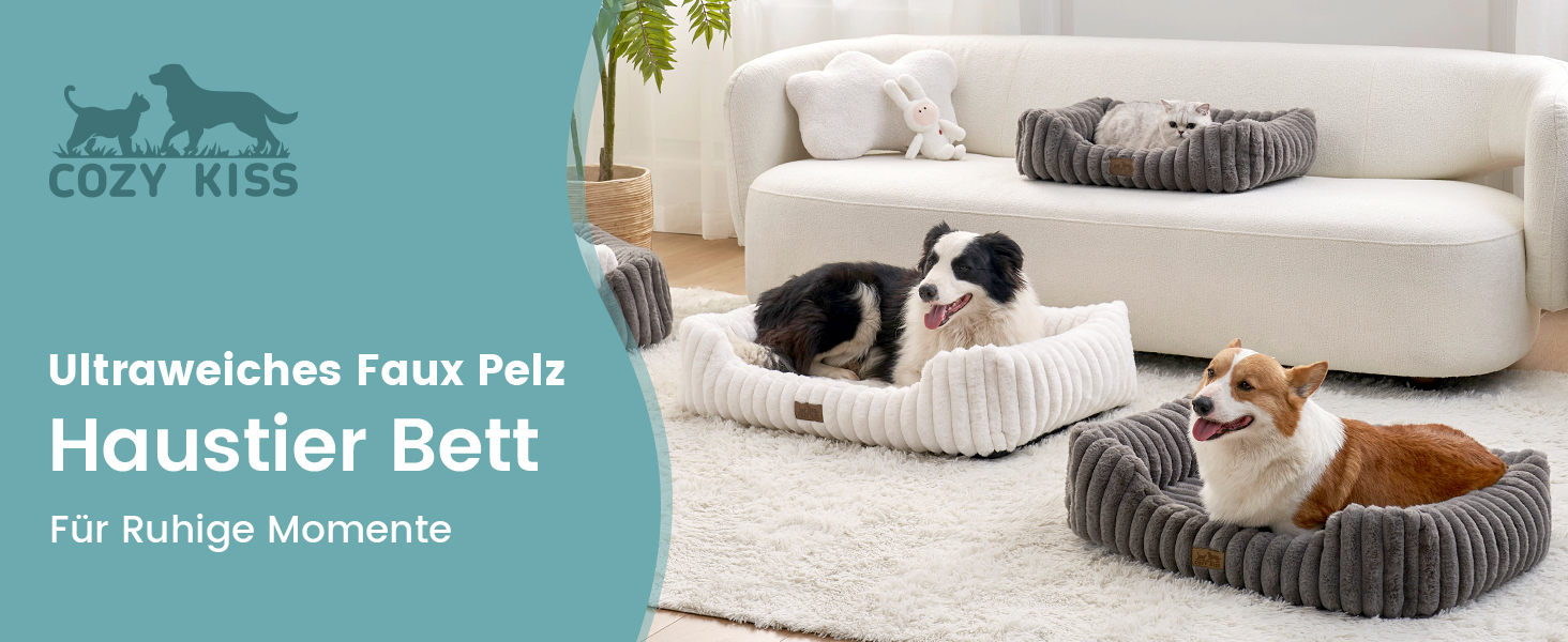 Ортопедичне миється собаче ліжко для котів та маленьких собак, м'який кошик з штучного хутра, диван для домашніх тварин з високим бортиком, антиковзаюче, 64 x 53 x 15 см, бежевий