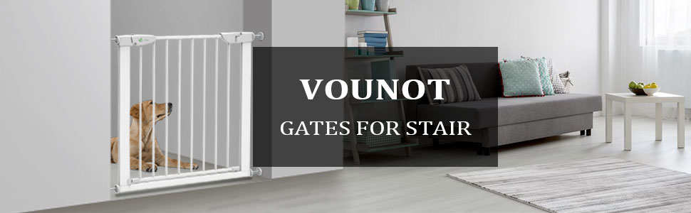 Захист для сходів Vounot без свердління, 75-108 см, для дітей, собак та котів, автоматичне закриття, магнітний замок, 90° фіксація, білий (2x подовжувач)