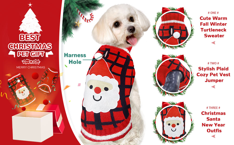 Теплий різдвяний светр для собак з отвором для язика, червоний в клітинку, олень, костюм для собак, підходить для малих, середніх та великих собак, котів, теплий осінньо-зимовий одяг, цуценят, одяг для собак, преміум якість, червоний в клітинку, олень (XX-Large, різдвяний костюм)