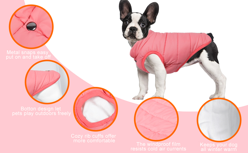 Тепла куртка для собак на зиму, з підкладкою, для Французького бульдога або Мопса XL, Рожевий