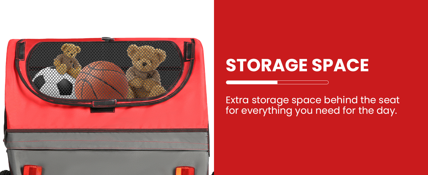 Дитячий велопричіп Sepnine для 1-2 дітей, від 12 місяців, швидко кріпиться, складаний, з 5-точковим ременем та кишеньками для зберігання. BT609-Червоний