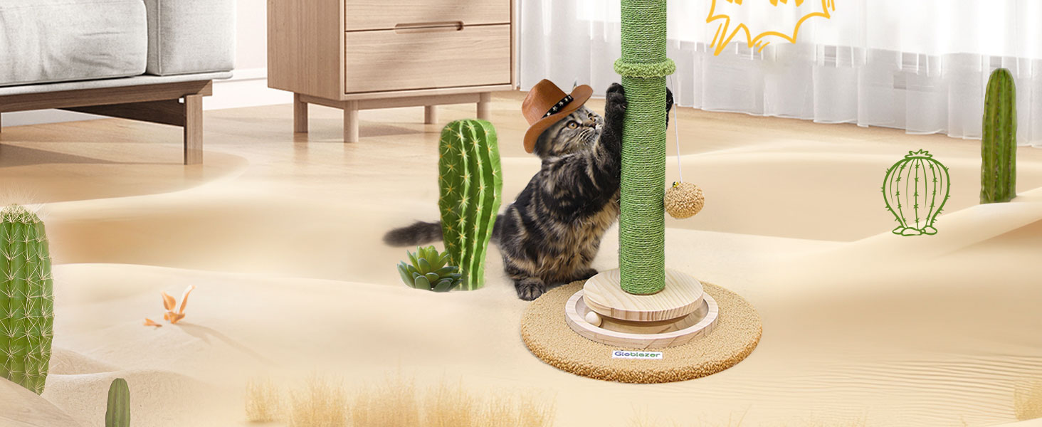Котячий комплекс Globlazer з когтеточкою, великий, 90х50 см, 2 в 1 з іграшками, товстий стовпчик з сизалю, м'який, для великих котів (зелений)