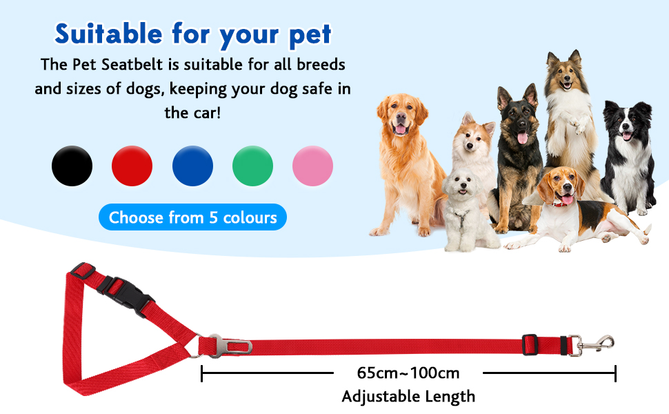 Автомобільний поводок-лямка для собак, котів та інших домашніх тварин. Поводок на голову, безпечний, міцний, червоний.