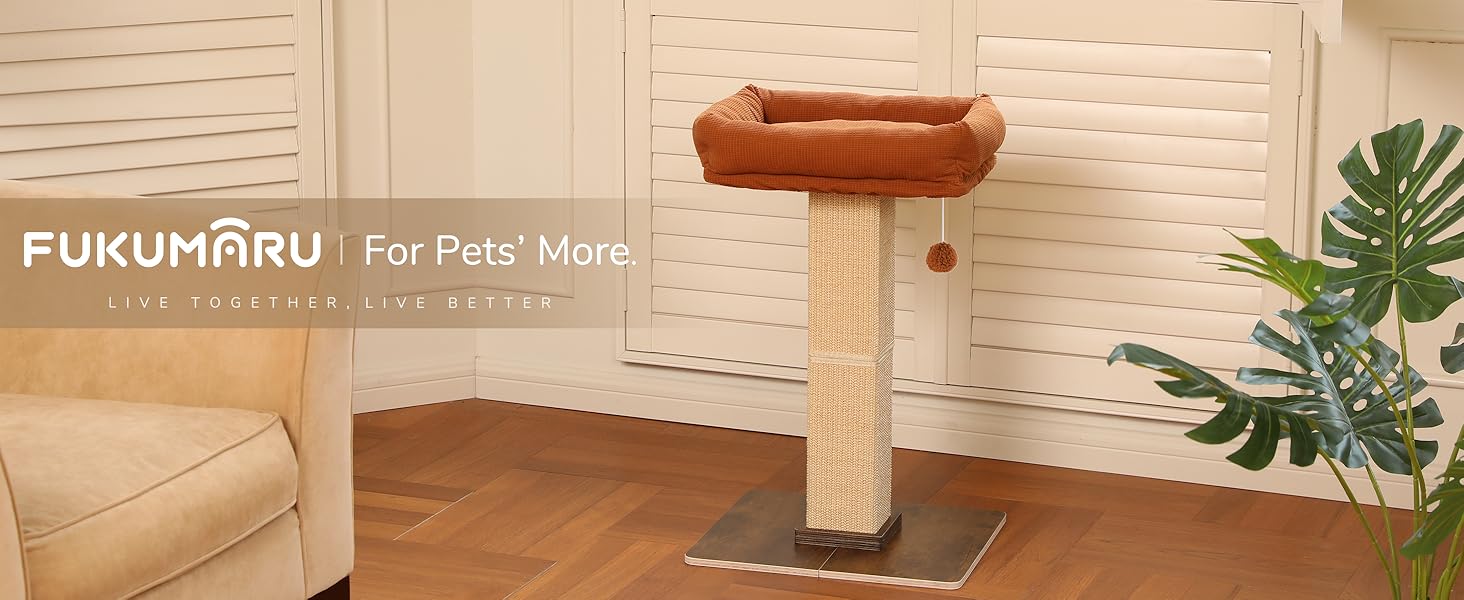 Високий котячий будиночок FUKUMARU з платформою 46x36 см, з натурального сизалю та масивного дерева. XL