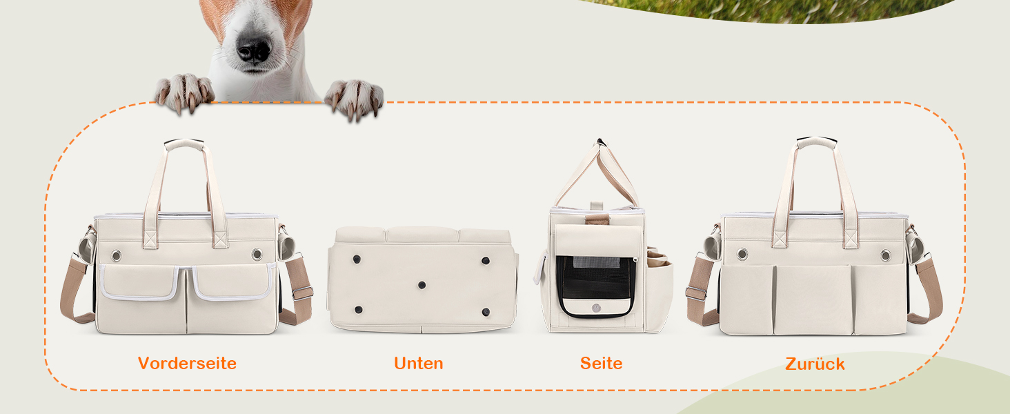 Транспортна переноска для котів та собак ALLSOPETS, складана, портативна, з м'якими кишенями, для подорожей, кемпінгу, хати, Бежева