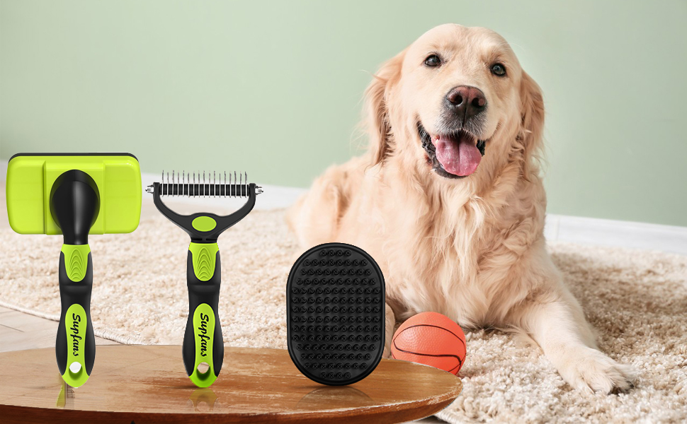 Набір щіток для собак та котів, професійний, самоочищуваний, для довгої та короткої шерсті, масаж, догляд за шерстю (3 шт.)