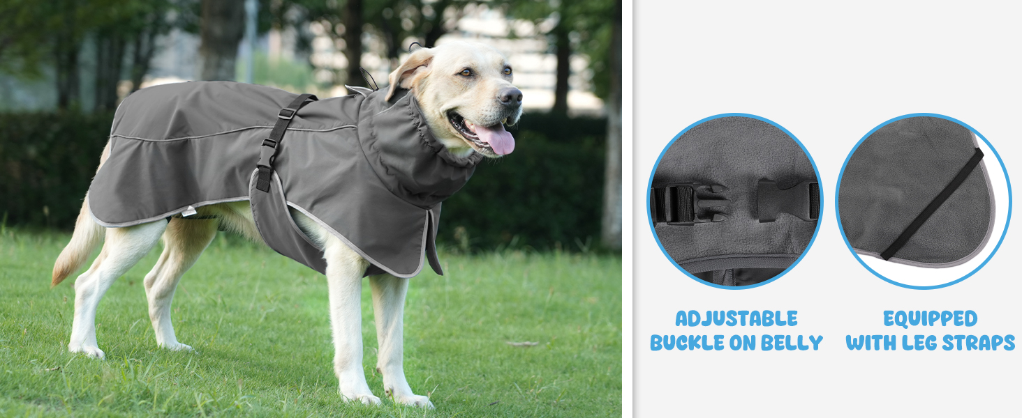 Водонепроникна куртка для собак HezzLuv, світловідбиваюча, вітрозахисна, тепла зимова куртка з м'яким флісовим підкладкою для собак маленьких та великих порід, для активного відпочинку на природі та прогулянок у холодну погоду, сірий колір, розмір L (довжина спини 55 см)