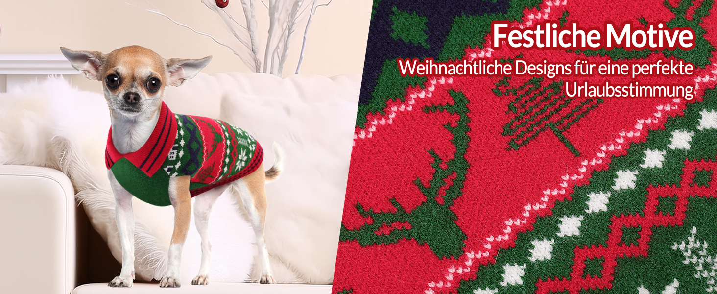 Світер для собак KONVINIT з різдвяним дизайном (олень, сніжинки, ялинка). Теплий різдвяний костюм для собак, зелений, XXL (71 см обхват грудей)