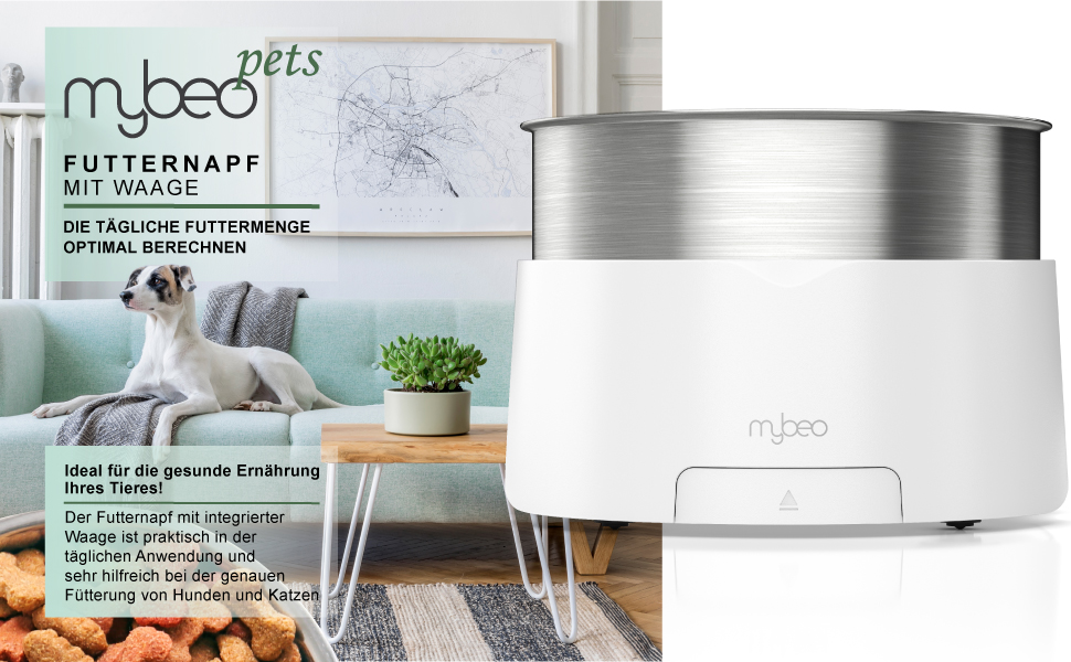 Миска для корму та води з нержавіючої сталі з вбудованими терезами для собак та котів - до 5 кг, знімний об'єм 1000 мл, функція тарування, LCD дисплей, для Барфа, миска для годування