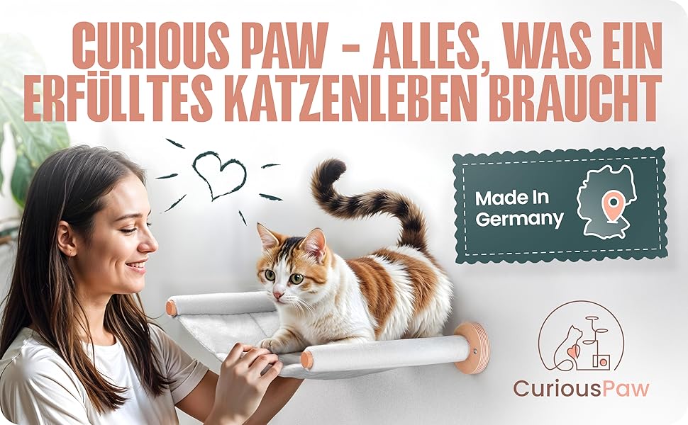Кігтеточка-стіна Curious Paw для котів з гамаком - великі сходи з бука (Made in Germany), 2 сходи та гамак