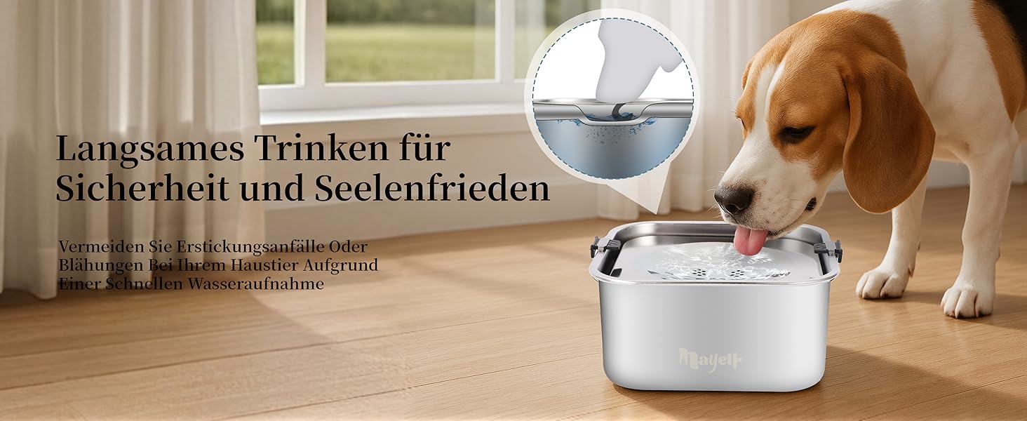 Миска для собак Nayelf 3L без обливання, з нержавіючої сталі 304, з антиковзним дном, для великих та середніх собак, придатна для миття в посудомийній машині