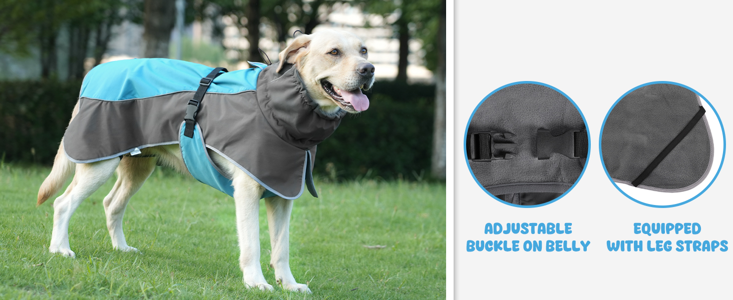 Водонепроникна куртка для собак, світловідбиваюча, вітронепроникна, тепла зимова куртка з м'яким флісовим підкладкою для маленьких та великих собак, для активного відпочинку на природі, кемпінгу та походів у холодну погоду, блакитна, XL (довжина спини: 60 см)