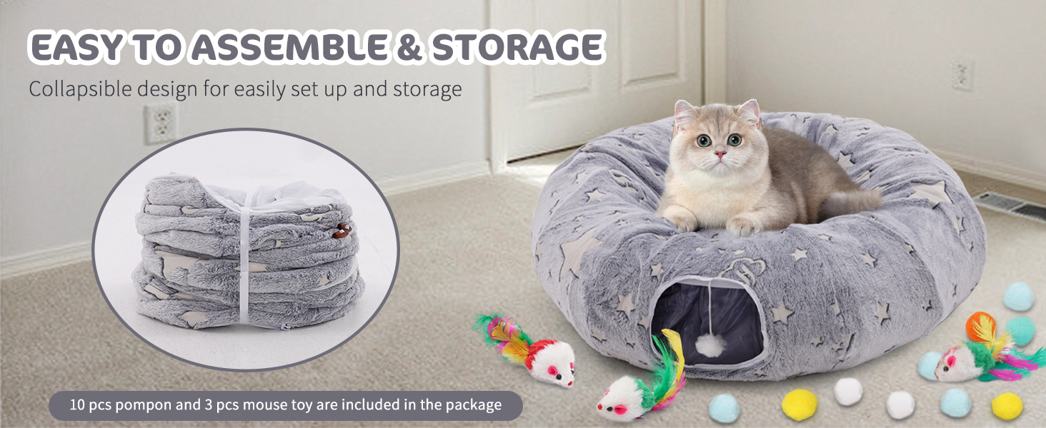 Туннель для котів з ліжком, великий, м'який, круглий, для дому